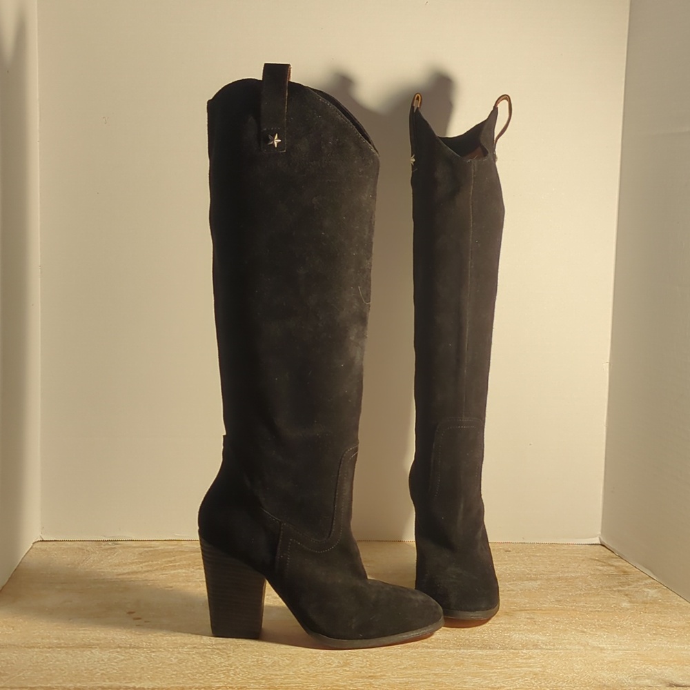 New Free People X Understated Southern Star Black Suede Slouch Boots Eur 36